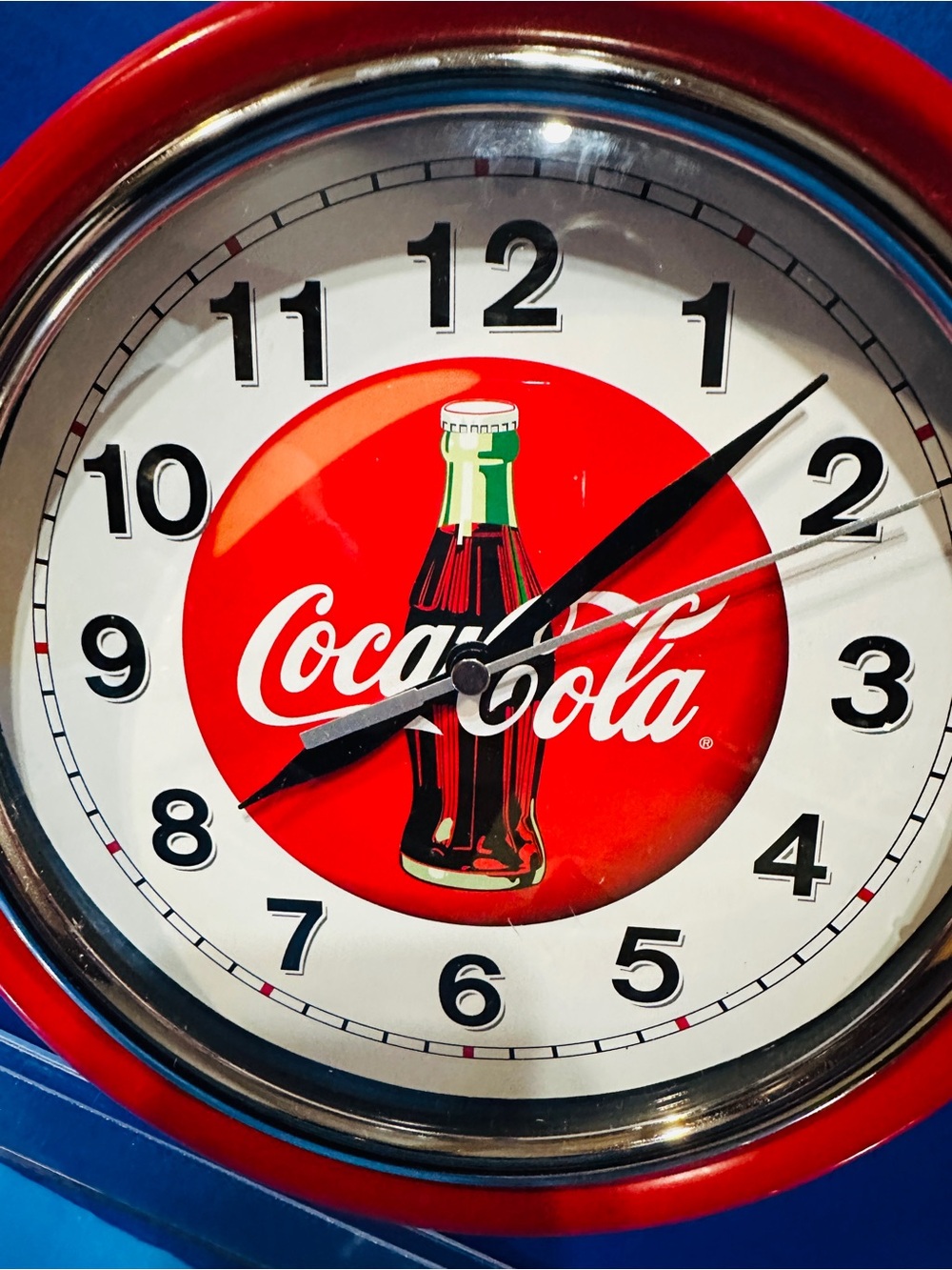 Coca Cola Red Wall Clock Retro Diner Style Metal Case Glass Lens Bottle Logo 9” - Picture 5 of 11